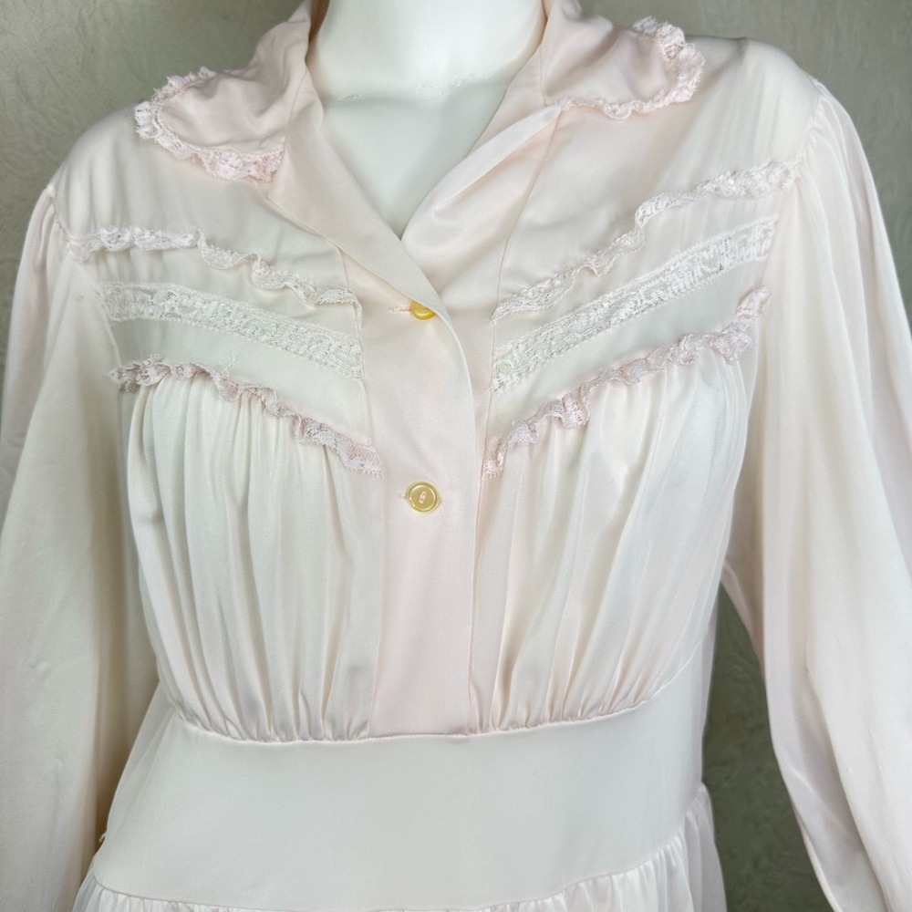 Vintage Nylon Long Sleeve Pink Long Nightgown - Picture 4 of 16